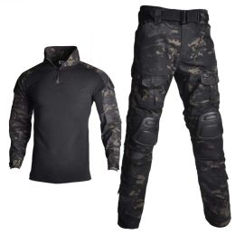 Militar Multicam Camouflage Suits Hunting Clothing Men Army Military Uniform Tactical Suit Combat Shirt + Cargo Pants Knee Pads