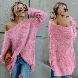 Women's Sweaters Women Sexy Off Shoulder Black Pink Oversized Long Sleeve Casual Loose Solid Plush Female Jumpers Pullover Tops