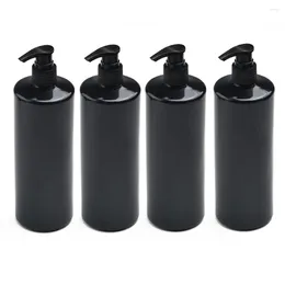 Flüssigseifenspender, 4 x nachfüllbare 500 ml leere Lotionspumpenflaschen für Gel-Shampoo, schwarze Flachschulter-Pressflasche