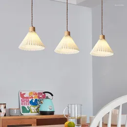 Pendant Lamps Nordic Pleated Lights Modern Wooden Hanging Lamp For Living Room Decor Kitchen Light Fixtures Bedroom Bedside Home