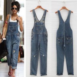 Whole- 2017 New Womens Ladies Baggy Denim Jeans Full Length Pinafore Dungaree Overall Jumpsuit303R