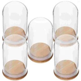 Vases 5 Pcs Glass Dome Base Craft Model Display Corks Case Domes Figurine Holder Dust Cover Storage