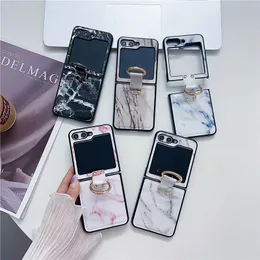 Luxury Marble Pattern Vogue Phone Case for Samsung Galaxy Folding Z Flip5 Flip4 Flip3 5G Finger Ring Holder Full Protective Vintage Leather Kickstand Fold Shell