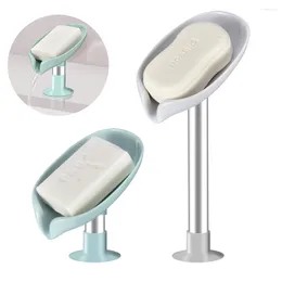 Soap Dishes Leaf Shape Box Dish For Bathroom Shower Suction Cup Holder Plastic Sponge Tray Kitchen Tool
