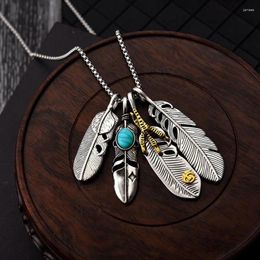 Pendant Necklaces Fashion Metal Eagle Claw Feather Turquoise Necklace For Men Vintage Four Feathers Decoration Wholesale