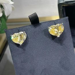 Stud Earrings Summer High Quality Pure 925 Sterling Silver Sweet Luxury Jewellery Ladies Cute Yellow Heart Gift For Girls