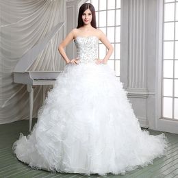 Princess White A Line Wedding Dresses Bridal Gowns Puffy Tiered Tulle Skirt Sleeveless Long plus size Bride Dress new Custom Made Wedding Party Gowns vestido de novia