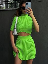 Work Dresses Apprabant Sexy Solid Knit Skirt Two Piece Set Turtleneck Neck Long Sleeve Spicy Girls Hollow Out High Waist Half Suit