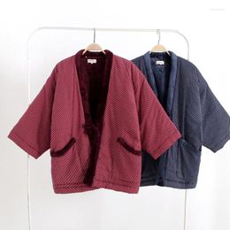 Ethnic Clothing Hanten Jacket With Pocket Women Winter Japanese Clothes Cardigan Lace Up Cotton-padded Traditional Men Tops