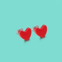 Stud Earrings Trend Jewelry 925 Sterling Silver Fine Red Heart Design Personalized Sweet Shape Compact Birthday Party Gift