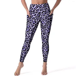 Women's Leggings Purple Spotted Leopard Animal Print Fitness Yoga Pants High Waist Cute Leggins Elastic Pattern Sports Tights Gift Idea