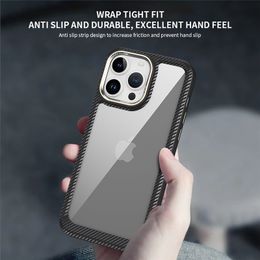 Carbon Fibre Clear Phone Case for iPhone 15 Plus 14 13 12 Pro Max Durable Sturdy Slim Business Full Protective Soft Bumper Transparent Back Cover Shockproof