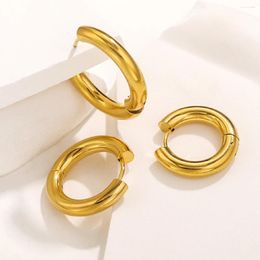 Hoop Earrings 2023 Stainless Steel Geometric Round Gold Plated Korean Fashion Women Vintage Punk Jewelry Gift Designer