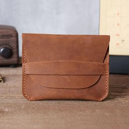 Card Holders Handmade Genuine Leather Wallet For Men Vintage Short Slim Male Purses Money Holder Thin Bag Hasp Case