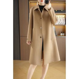 Women's Wool Blends High quality doublesided cashmere coat Hepburn style 2023 autumn winter long pure wool coats for women 231027