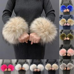 Five Fingers Gloves Anime Women Faux Fur Cuffs Wristband Winter Warmer Arm Wrist Raccoon Fur Sleeve Gloves Winter Wrist Sleeve Fluffy Oversleeve 231027