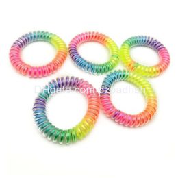 Hair Accessories 5.5Cm Shiny Rainbow Telephone Cord Ponies Elastic Soft Flexible Plastic Spiral Coil Wrist Bands Girls Rubber Drop D Dh9Ze