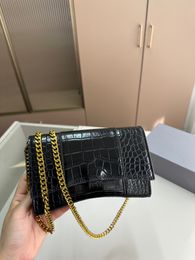 Bag female 2023 new B home hourglass bag crocodile pattern messenger genuine standard Paris single shoulder layer cow leather Hourglass bag crocodile print bag