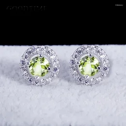 Stud Earrings Noble Women Earring Pure 925 Sterling Silver Peridot Zircon Rhinestone For Lady Jewellery Accessories