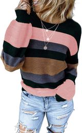 Women's Sweaters For Women Long Sleeve Patchwork Pullover Casual Crewneck Colour Block Soft Knit Tops