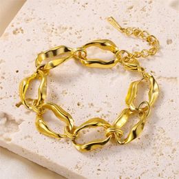 Link Bracelets Women's Punk Style Irregular Stainless Steel Bracelet Jewellery Adjustable Anniversary Gift 18K Gold Plated