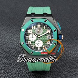 44mm New Quartz Chronograph Mens Watch 26405 Smoked Green Texture Dial Steel Case Green Rubber Strap Stopwatch Gents Watches Timezonewatch Z18c