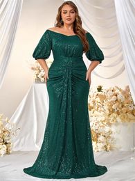 Übergroßes Kleid, schulterfreies Kleid mit Perlen, kurzärmelig, Abendkleid, Temperament, Fischschwanz, langes Kleid FMGW462