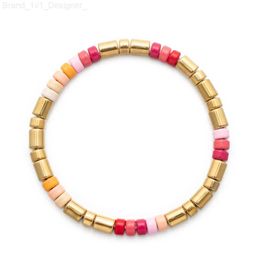 Charm Bracelets 2022 Custom Bohemia Multi Colours Jewellery Tile Bracelets Dazzling Gold Plated Rainbow Enamel Beaded Bracelets L231030