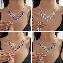 Necklace Earrings Set FYUAN Geometric Water Drop Women Red Blue Green Crystal For Wedding Bride