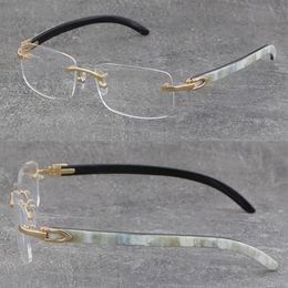 Quality White Inside Black Buffalo Horn Frame Man Woman Optical Original Wood Eyeglasses 18K Gold Frame glasses Rimless 8200757 Un247e