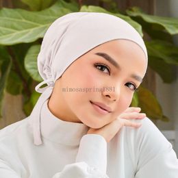 Modal Underscarf Women Muslim Inner Hijab Ninja Hat Lace Up Tie Back Headscarf Bonnet Turban Cap Jersey Scarf Hat Turbante Mujer