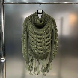 Women's Sweaters PREPOMP 2023 Autumn Arrival Long Sleeve Turtleneck Mesh Bandage Knitting Patchwork Army Green Sweater Women Pullover GL743