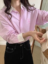 Women's Blouses Davestis Casual Long Sleeve Top Stripe Polo Collar Women Cotton Shirt Fashion Loose 2023 Autumn Female Plaid Shirts