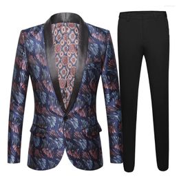 Men's Suits Jacquard 2 Pieces Of Embossing Shawl Lapel Groom Tuxedos Wedding Formal Party Diner Man Blazer (Jacket Pants)