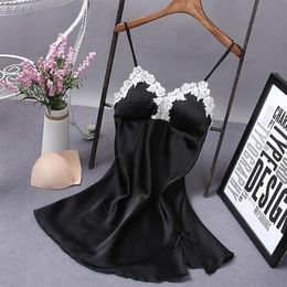 Lace Sleepshirts Women Summer Clothes Sleep Wear Sleeveless Lingerie Sleepwear Nightwear Robe Silk Dress Fashion Sexy Nightgown Wo296A