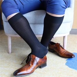 Men's Socks Male Summer Mens Sheer 1PCS Formal High Knee Long Nylon Sexy 39-44 Stockings Black Striped