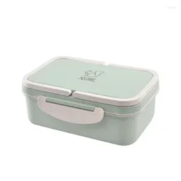 Dinnerware Lunch Box Rectangular Double-layer Plastic Children Office Worker Divided Grid Bento Wheat Straw Cartoon