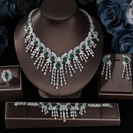 Necklace Earrings Set Cubic Zirconia Tassle And Luxury Green Stone Dubai Bridal Jewellery Brides Accessories