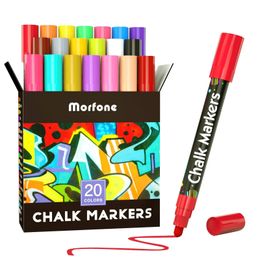 Markers 20 Virbrant Colours Chalk Pens Erasable Art Marker Blackboard Signs Windows Labels Car 6mm Reversible Bullet Chisel Tip 231027