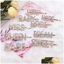 Hair Accessories 50 Colours Women Hairpins Clips Letter Rhinestone Bobby Pins Side Bangs Barrettes Headwear Girls Fashion Drop Delive Dhvcf