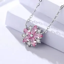 Pendant Necklaces Gorgeous Romantic Cherry Pink White Zircon Silver Colour For Women Wedding Jewellery Gift Thanksgiving Day