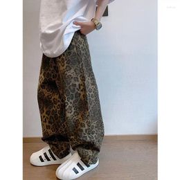 Men's Jeans American Baggy Pants Men Y2k Clothes Retro High Street Sports Leopard Print Casual Plus Size Autumn Style 2024 Winter01 619