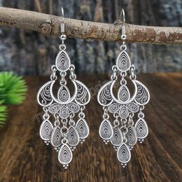 New Vintage Ethnic Indian Earrings Bohemian Hollow Carved Earrings Peacock Shaped Drop Tassel Earrings Women's Jewellery