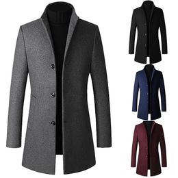 Men's Wool Blends Men Mid-length Slim-fit Woolen Coat With Stand-collar Solid Color Woolen Coat Male Slim Fit Overcoats Outerwear men's Coats 231030