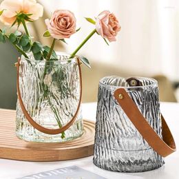 Vases European Style Portable Glass Vase Fresh Flowers Green Plants Hydroponic Living Room Entrance Decoration