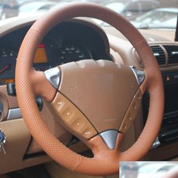 Steering Wheel Covers Orange Genuine Leather Hand-Stitched Car Steering Wheel Er For Porsche Cayenne 2007-2010286L Drop Delivery Autom Dhlsb