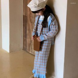 Adorable Girls Clothing Set: Knitted Plaid Sweater Vest with Long Pants for Autumn, Fashionable Cotton Kids Suit for Ages 2-8 Years - KK921