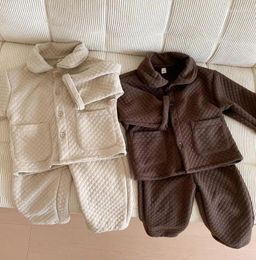 Clothing Sets 2023 Korea Style Girls Boys 2 Pcs Set Thicken Coat Long Pants Winter Cotton Kids Suit 1-7 Years A965