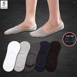 Men's Socks 5 Pairs Happy Sports Men Cotton Boat Solid Color Non-slip Silicone Invisible No Show Women Ankle Sock Slippers Unisex