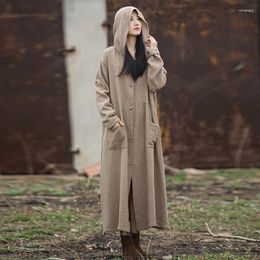 Women's Trench Coats NINI WONDERLAND Autumn Winter Cotton Hooded Casual 2023 Women Single Breasted Loose Coat Robe Female Long Outerwear